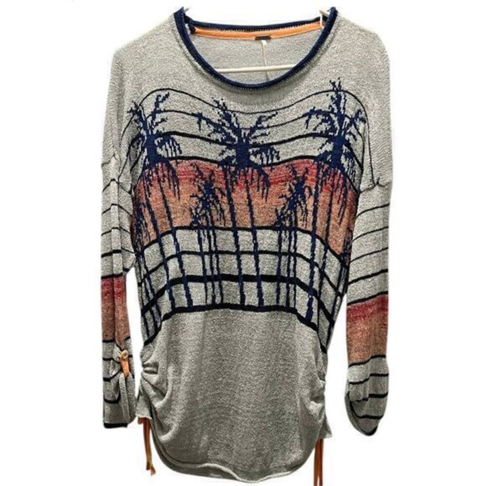FP Free People Sky Palm Breeze Knit Pullover rushing tab sleeves oversized S